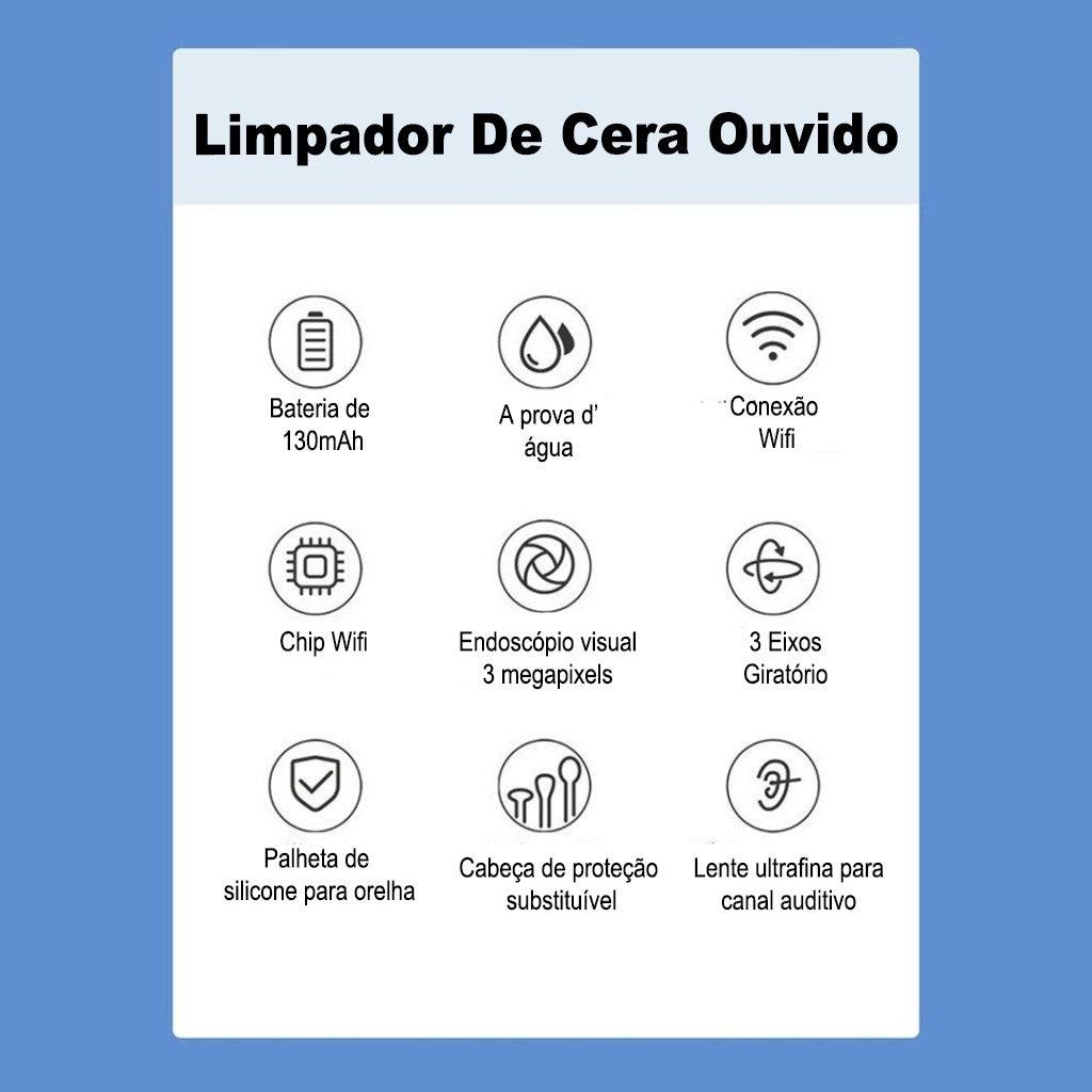 Limpador de Ouvido Completo com Pinça Lanterna Seringa e Otoscópio